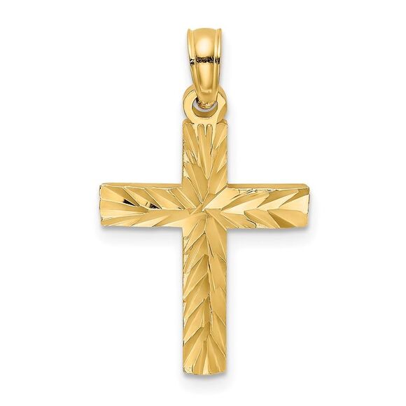 14k Yellow Gold D/C Block Cross Charm